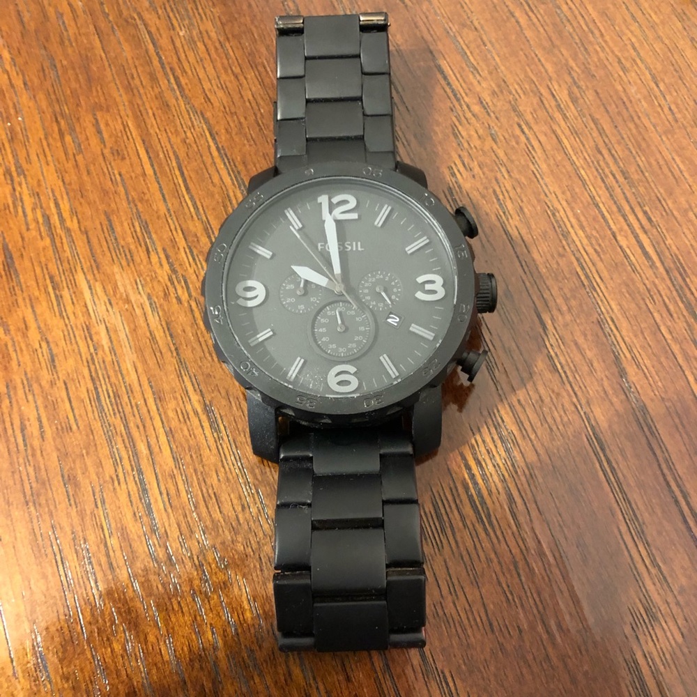 Black Aluminum Steel Fossil Watch